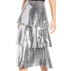 Endless Rose Tiered Sequin Midi Skirt in Silver
